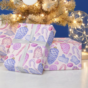 Watercolor Christmas Ornaments, Candy Cane  Wrapping Paper