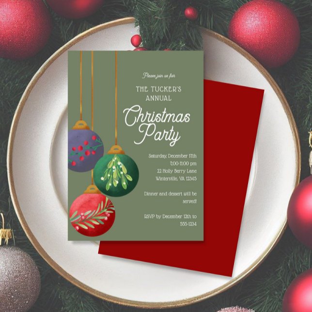 Watercolor Christmas Ornaments Christmas Party Invitation (Creator Uploaded)
