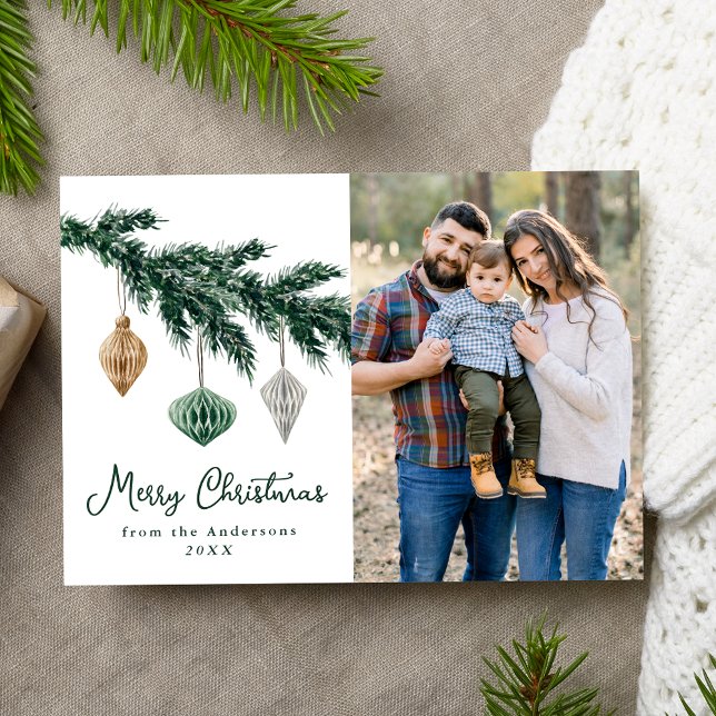 Watercolor Christmas Ornaments Photo Holiday Card (Creator Uploaded)