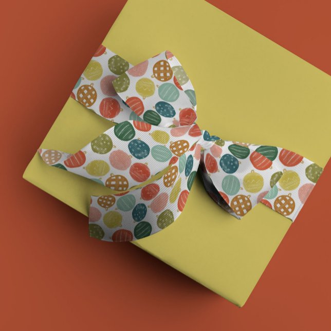 Watercolor Christmas Ornaments Satin Ribbon (Watercolor Christmas ornament baubles festive holiday ribbon.)