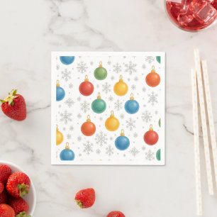 Watercolor Christmas Ornaments & Snowflakes - Napkin