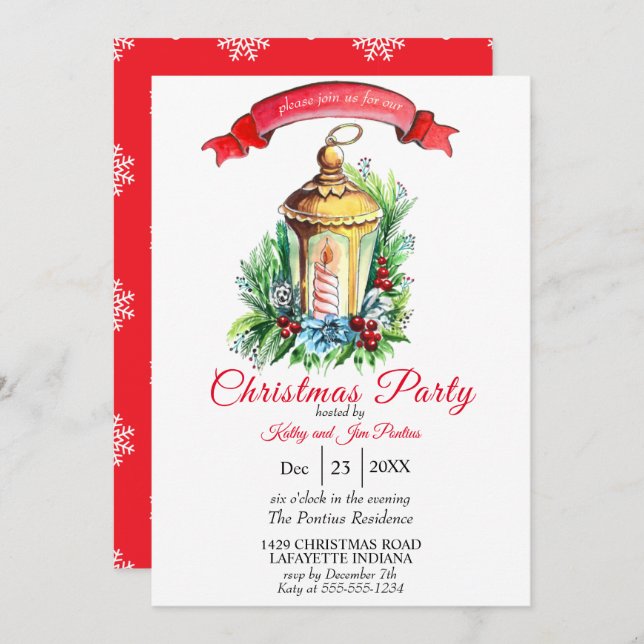 Watercolor Christmas Party Invitation (Front/Back)
