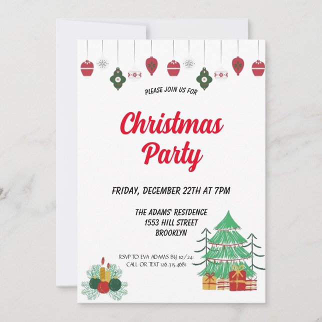 Watercolor Christmas Party Invitation (Front)