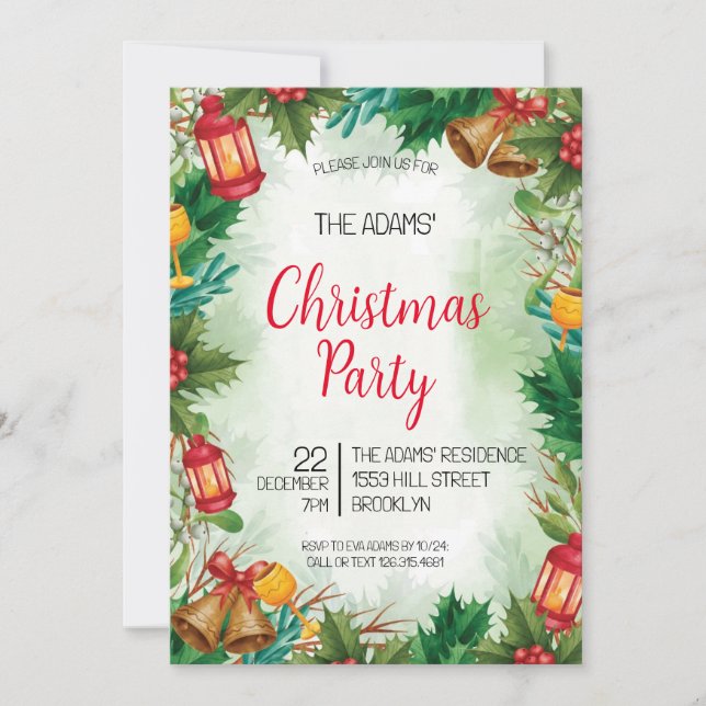 Watercolor Christmas Party Invitation (Front)