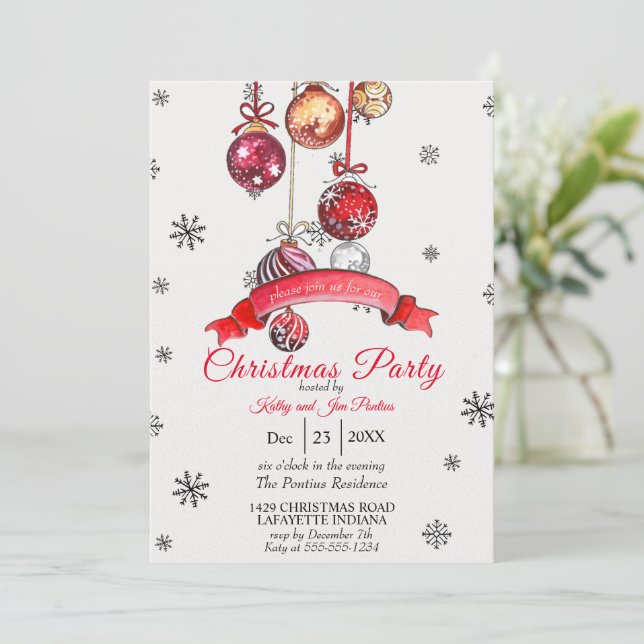 Watercolor Christmas Party Invitation (Standing Front)