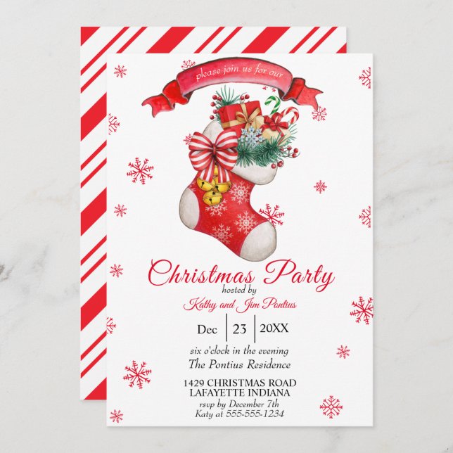 Watercolor Christmas Party Invitation (Front/Back)