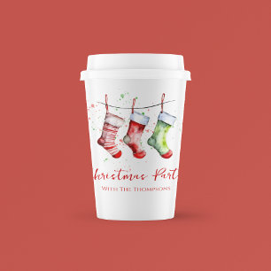 Watercolor Christmas Party Stockings Custom Paper Cups