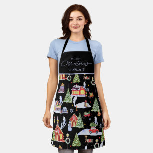 Watercolor Christmas Pattern Family Matching  Apron