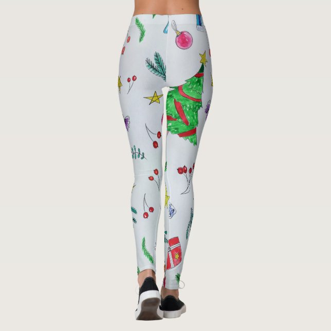 Watercolor Christmas Pattern Women's Leggings (Back)