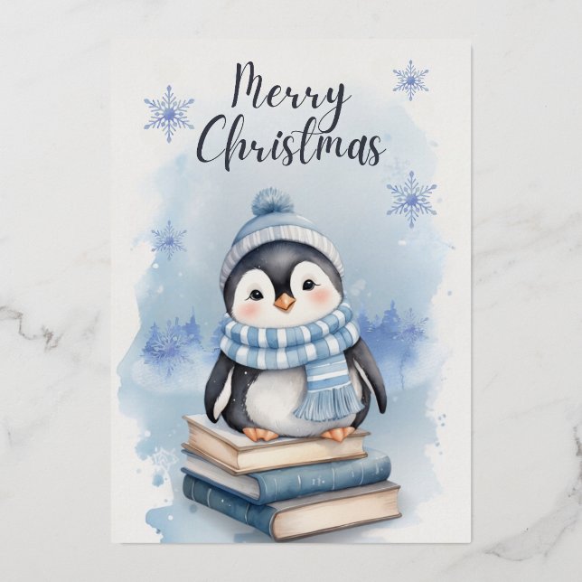 Watercolor Christmas Penguin (Front)