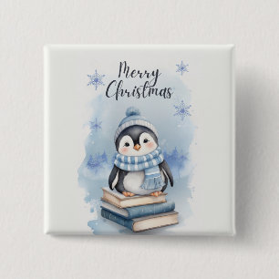Watercolor Christmas Penguin 15 Cm Square Badge