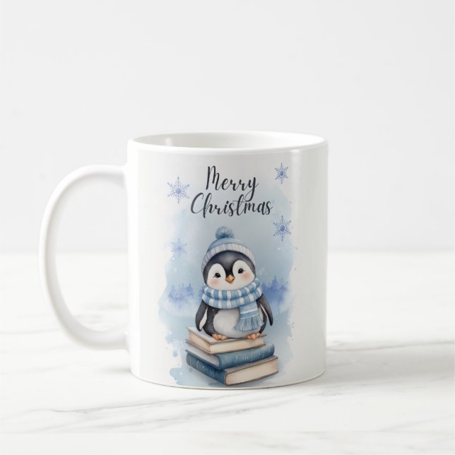 Watercolor Christmas Penguin Coffee Mug (Left)