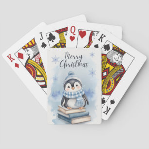 Watercolor Christmas Penguin Playing Cards