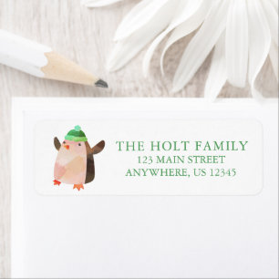 Watercolor Christmas Penguin Return Address