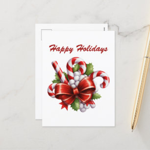 watercolor Christmas peppermint candy add text Holiday Postcard