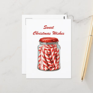 watercolor Christmas peppermint candy add text Postcard
