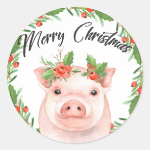 Watercolor Christmas Pig Stickers