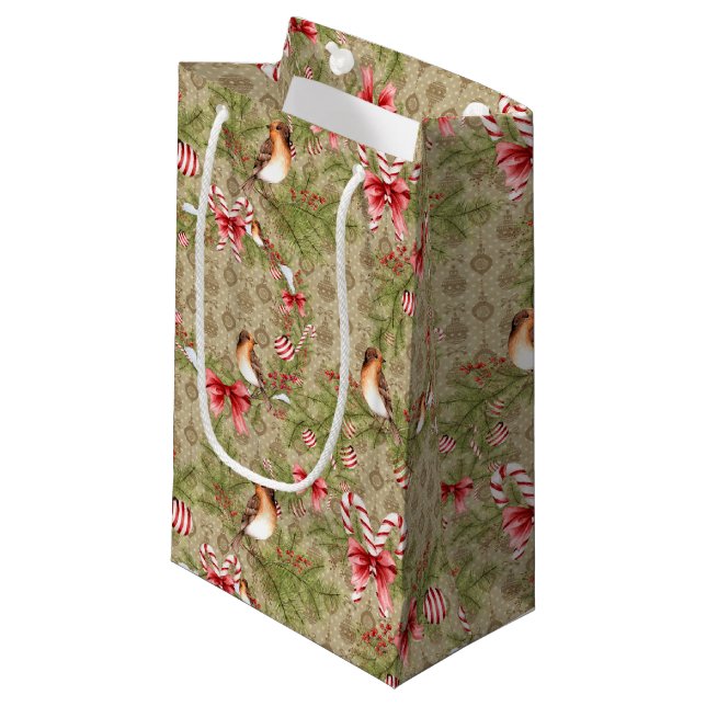 Watercolor Christmas Pine Branches Holly SMALL Bag (Front Angled)