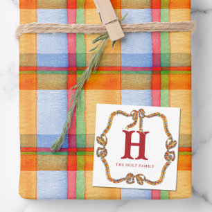 Watercolor Christmas Plaid Bow Garland Enclosure Card