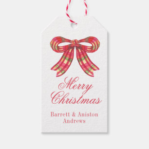 Watercolor Christmas Plaid Bow Gift Tags