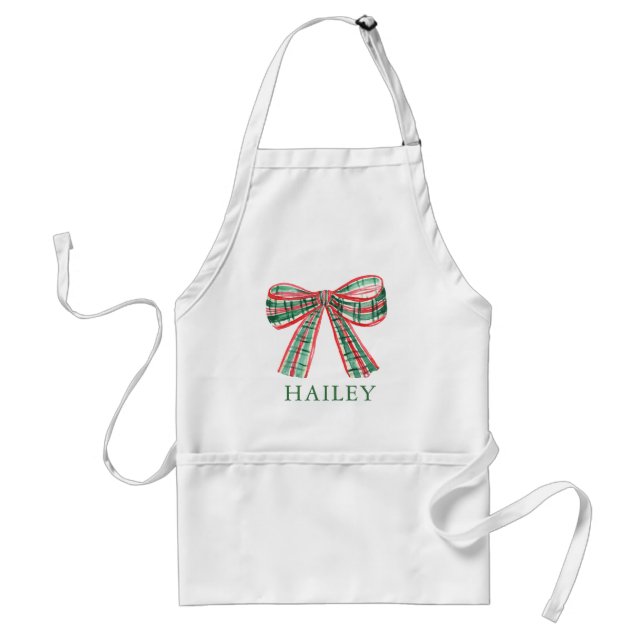 Watercolor Christmas Plaid Bow Standard Apron (Front)