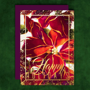 Watercolor Christmas Poinsettia Burgundy Plum