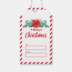 Watercolor Christmas Poinsettia Flower bouquet Gift Tags