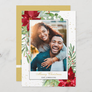 Watercolor Christmas Poinsettia Gold Holiday