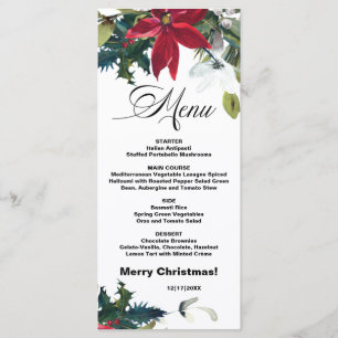Watercolor Christmas Poinsettia Menu Card