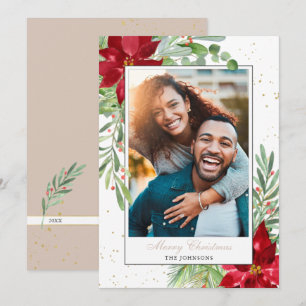 Watercolor Christmas Poinsettia Neutral Holiday Card