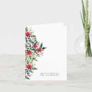 Watercolor Christmas Poinsettia   Photo   Custom Holiday Card