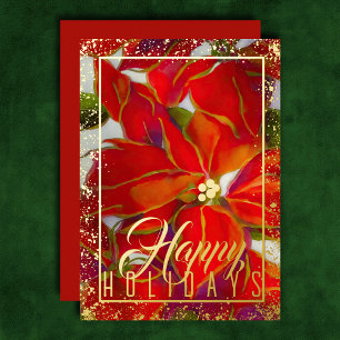 Watercolor Christmas Poinsettia Red