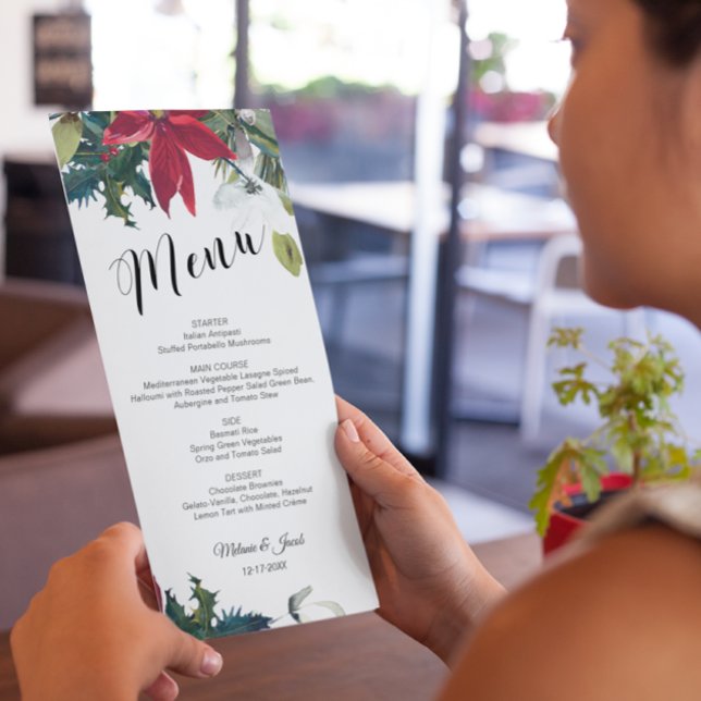 Watercolor Christmas Poinsettia Wedding Menu Card (Creator Uploaded)