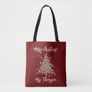 Watercolor Christmas Polka Dot Tree Teacher Tote Bag