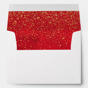 Watercolor Christmas Red Gold Glitter Confetti Envelope