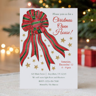 Watercolor Christmas Red & Green Bow Party Invitation
