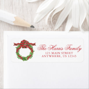 Watercolor Christmas Red & Green Bow Wreath