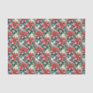 Watercolor Christmas Red Poinsettia Flowers Tissue Paper