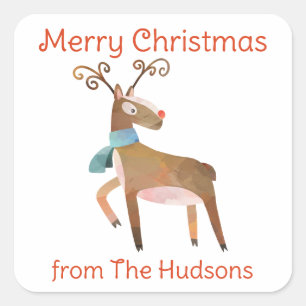Watercolor Christmas Reindeer Gift Stickers