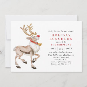 Watercolor Christmas Reindeer HOLIDAY LUNCHEON Invitation