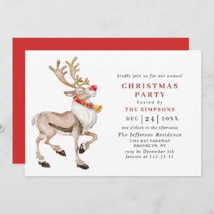Watercolor Christmas Reindeer Holiday Party Invitation