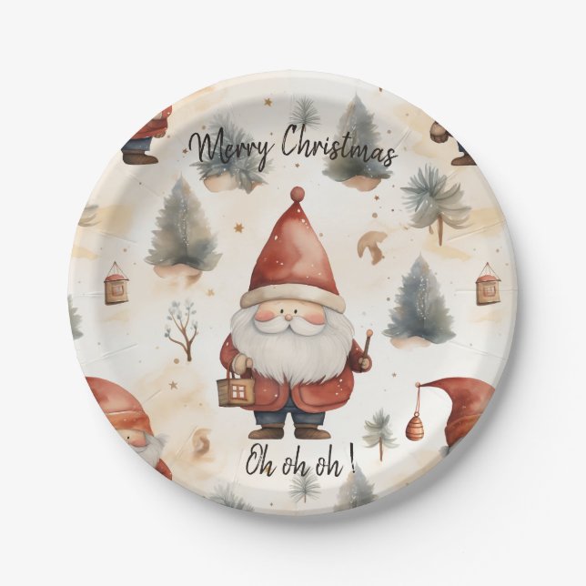 Watercolor Christmas Santa Claus 2 - Paper Plate (Front)