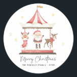 Watercolor Christmas Santa Claus Carousel  Classic Round Sticker<br><div class="desc">Watercolor Christmas Santa Claus Carousel sticker</div>