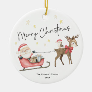 Watercolor Christmas Santa Claus Cute  Ceramic Tree Decoration