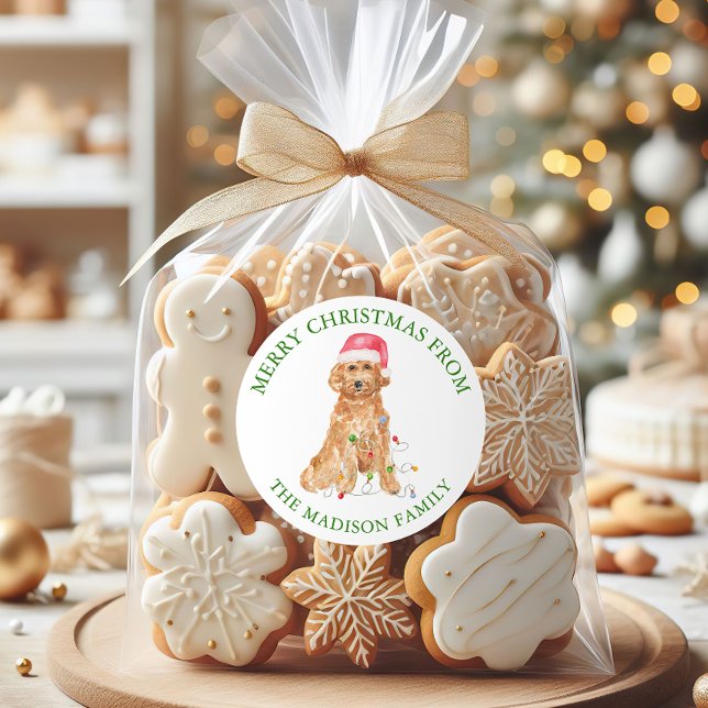 Watercolor Christmas Santa Dog Classic Round Sticker (Creator Uploaded)