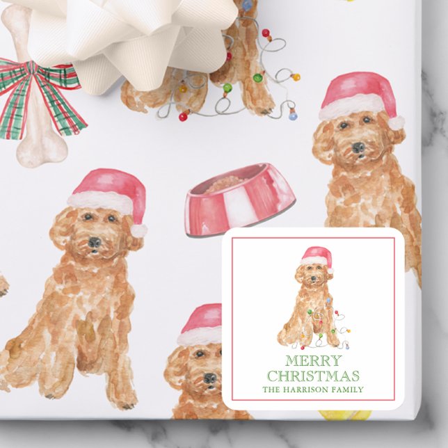 Watercolor Christmas Santa Dog Gift Enclosure Square Sticker (Creator Uploaded)