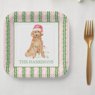 Watercolor Christmas Santa Dog Personalized Paper Plate