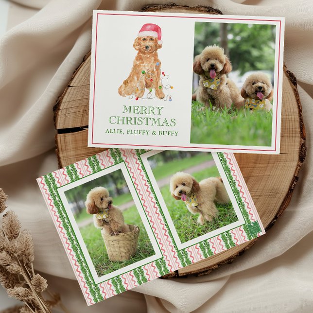 Watercolor Christmas Santa Dog Photo Holiday Card (Creator Uploaded)