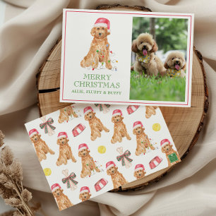 Watercolor Christmas Santa Dog Photo Holiday Card