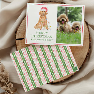 Watercolor Christmas Santa Dog Photo Holiday Card